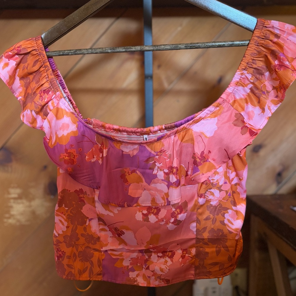 Free People Floral Crop Top in Pink and Orange